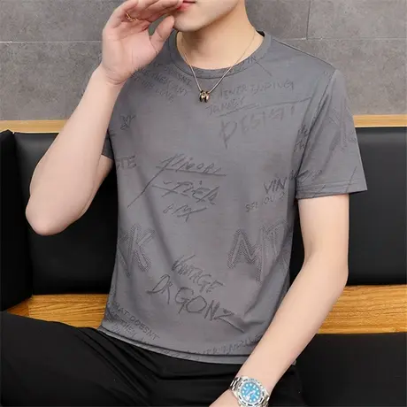 男士短袖T恤2025夏季新款修身透气薄款潮流半袖体恤衫男装上衣服商品大图