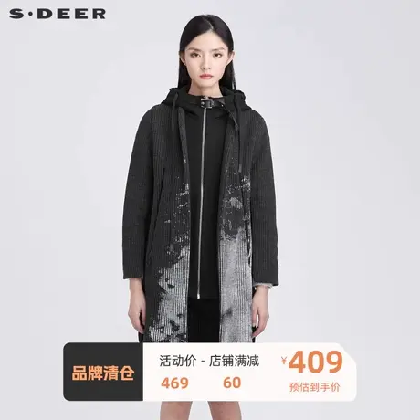 sdeer圣迪奥女装高领连帽拼接水墨晕染毛呢大衣S21481705图片