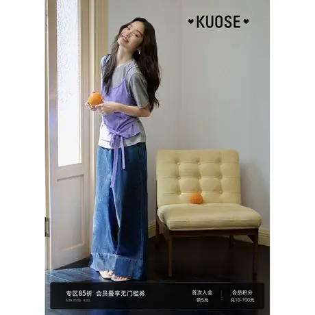 阔色蓝色复古宽松直筒休闲牛仔裤女装2025夏季新款阔腿裤长裤子商品大图