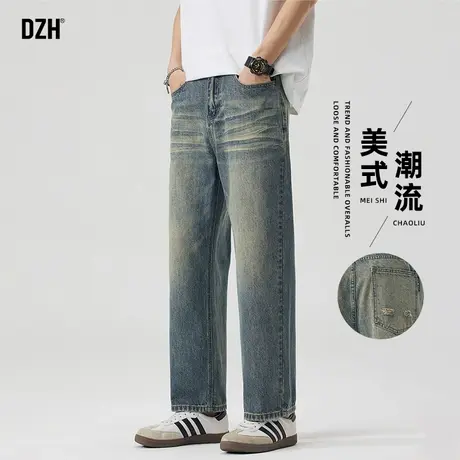 夏季男士水洗猫须牛仔裤男2025新款休闲裤子美式高街男款直筒长裤图片