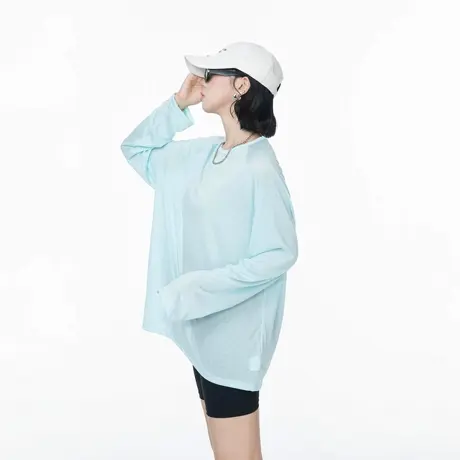 浅蓝色天丝凉感长袖T恤女夏季新款宽松慵懒松弛感空调衫微透上衣图片