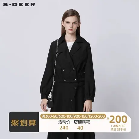 sdeer圣迪奥女装秋季休闲翻领双排扣拼接黑色短款外套S21362223🦒商品大图