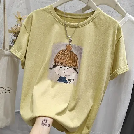 韩系chic减龄卡通印花雪花棉短袖T恤女夏季新款宽松显瘦体恤上衣商品大图