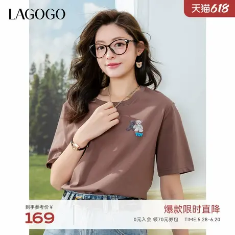 LAGOGO卡通小熊印花T恤衫女士拉谷谷2025年夏季新款宽松显瘦短袖商品大图