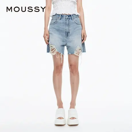 MOUSSY 夏季休闲高腰做旧个性破洞牛仔短裤028HS411-0301商品大图