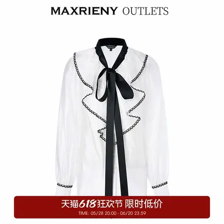 【奥莱】MAXRIENY复古感蝴蝶结蕾丝雪纺衫春季衬衫女图片