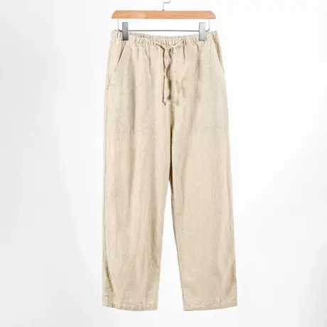 直筒裤男宽松夏季薄款男士休闲裤松紧腰男裤文艺麻裤子苎麻男长裤图片