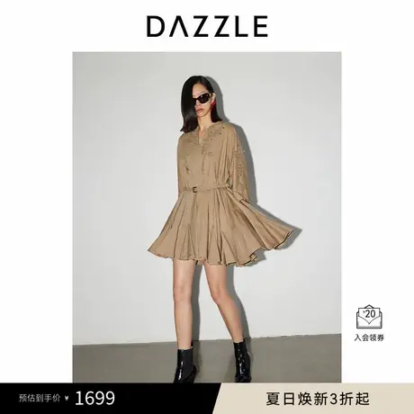 DAZZLE地素奥莱 连衣裙春秋女装深V镂空刺绣短裙商品大图