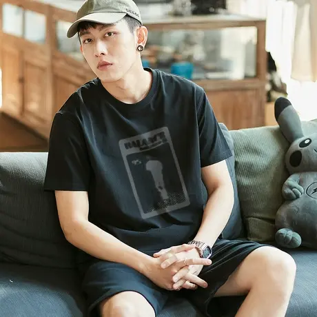 唐狮夏季新款男短袖T恤印花宽松圆领上衣潮流图案内搭打底衫t图片