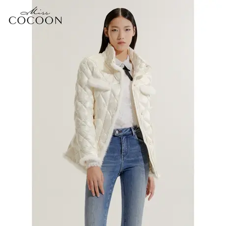 COCOON商场同款2023秋冬新款水貂毛拼接绗缝羽绒服外套女商品大图