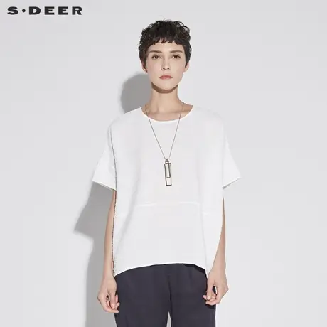 sdeer圣迪奥女装褶皱肌理茧型休闲短袖上衣S18680107图片