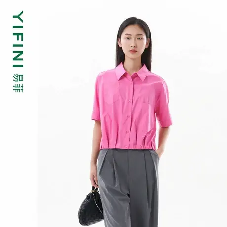 [专柜同款]Yifini/易菲宽松短款衬衫小翻领酷飒上衣女夏装新图片