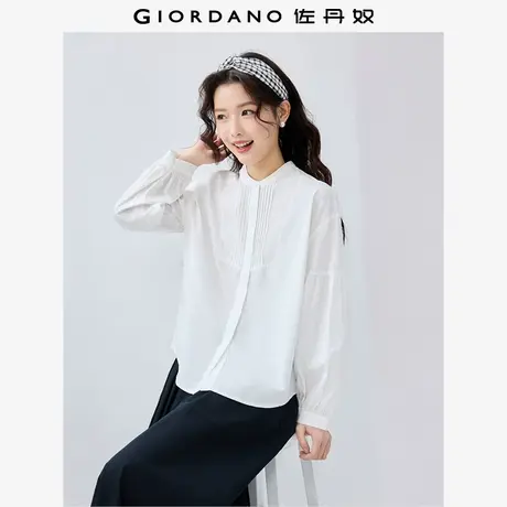 佐丹奴衬衫女装纯棉府绸压褶小立领梭织长袖休闲衬衫 05345101商品大图