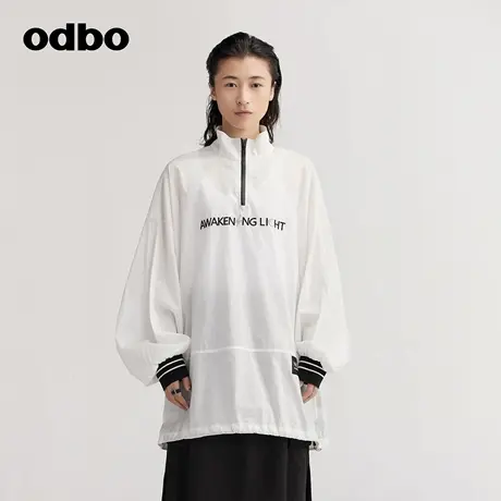 odbo/欧迪比欧原创设计立领刺绣白色衬衫女夏装新款宽松上衣图片