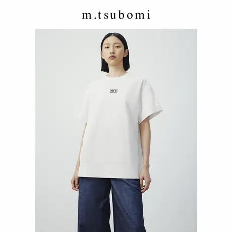 子苞米宽松廓形圆领短袖白色T恤2024夏新款落肩袖纯棉针织上衣女图片