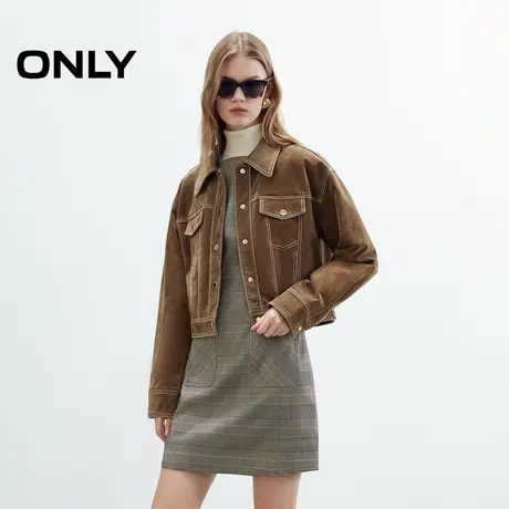 ONLY2025秋季新款利落挺阔小个子短款正肩长袖合体皮衣外套女图片