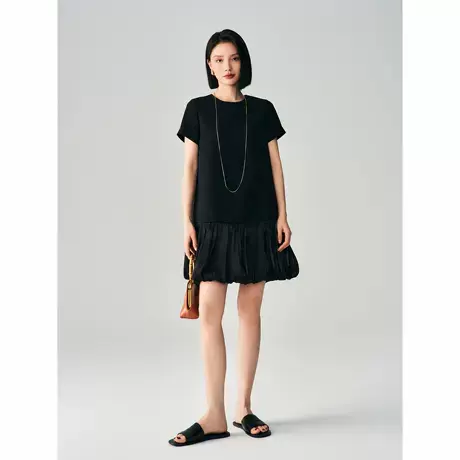 爵莱菲大码简约气质夏季下摆连衣裙女短款显瘦法式短袖小黑裙商品大图