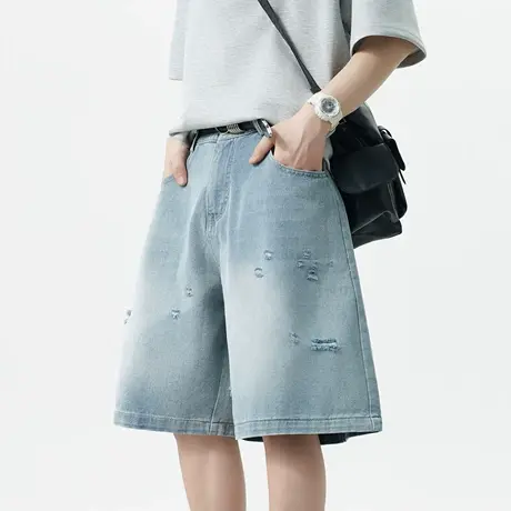 Nuthink潮牌破洞短裤牛仔裤五分裤洗水直筒休闲薄款男2025夏新款图片