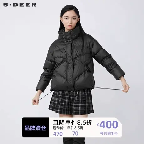 sdeer圣迪奥女装高领连帽格纹拼接假两件短款羽绒服S21482401🐘商品大图