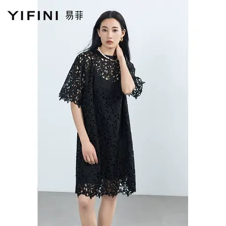 Yifini/易菲法式复古中长款蕾丝连衣裙女2023夏季新款吊带两件套商品大图