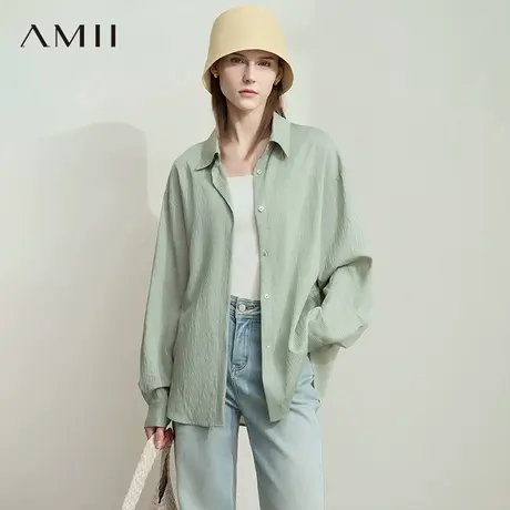AMII【韩系慵懒风】韩版简约高级竖条纹宽松显瘦长袖衬衫女衬衣图片