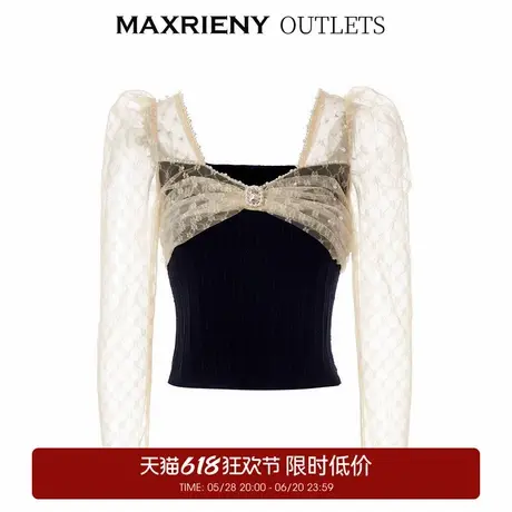 【奥莱】MAXRIENY复古宫廷风网纱针织拼接上衣女假两件针织衫商品大图