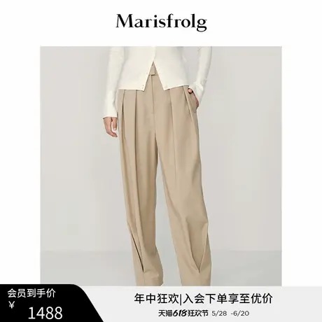 【羊毛休闲裤】玛丝菲尔冬季新款卡其色蛋型显瘦羊毛休闲裤商品大图