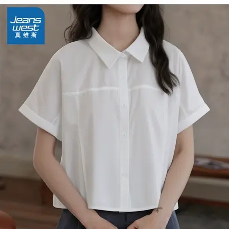 YD真维斯女装2025夏季新款 可爱甜美学院风短袖女款纯棉衬衫商品大图