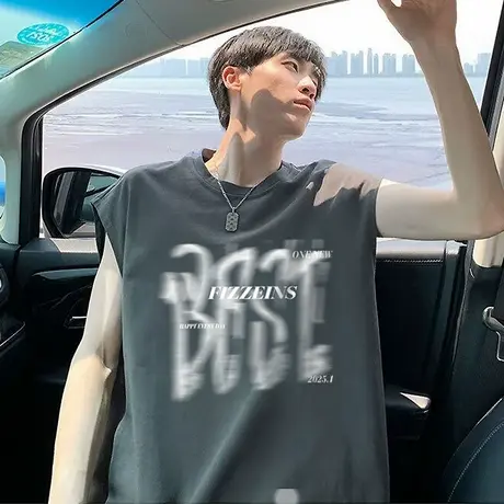 背心男夏季新款运动健身宽松坎肩高街潮牌美式休闲纯棉无袖上衣服图片