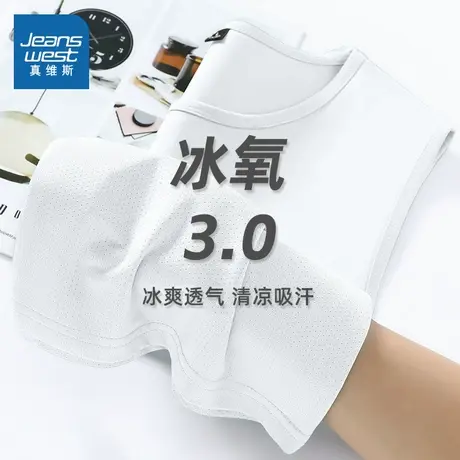 NN真维斯速干无袖男士t恤夏季冰丝网眼健身背心青少年潮白色坎肩商品大图