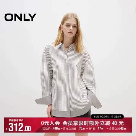 ONLY2025夏季新款宽松翻领落肩条纹层次拼接假两件长袖衬衫女图片