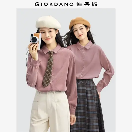 佐丹奴知识分子风衬衫女纯棉灯芯绒可卸领带减龄通勤衬衣05344865商品大图