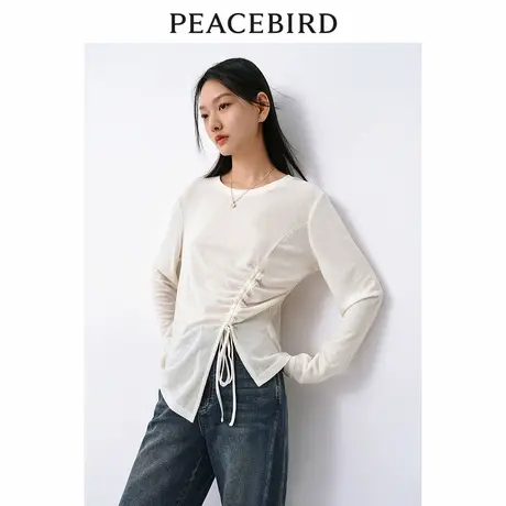 【断码清仓】太平鸟夏季长袖针织衫抽褶不规则长袖t恤打底衫商品大图