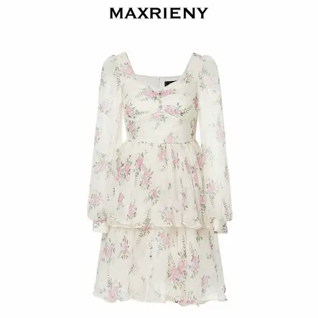 【奥莱】MAXRIENY复古真丝碎花连衣裙桑蚕丝裙子商品大图
