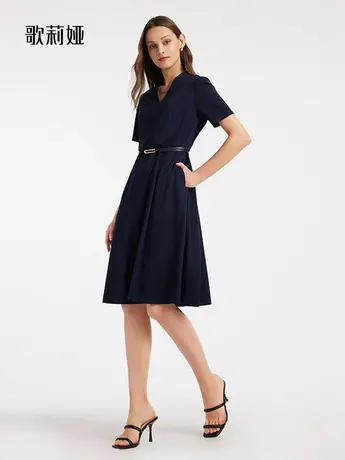 【现货】歌莉娅夏季天丝针织连衣裙气质通勤小黑裙114C4H770商品大图