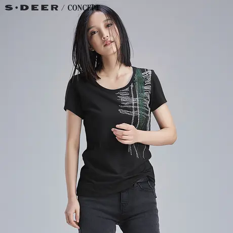 【新品】sdeer圣迪奥专柜正品女夏精致凸绣手工美感T恤S16280195图片