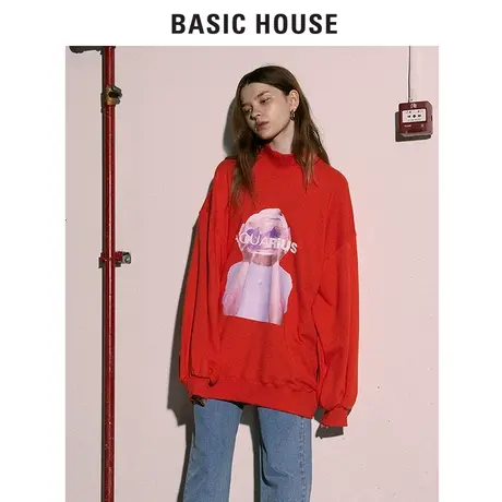 Basic House/百家好女冬韩版宽松卫衣潮流大码不加绒卫衣HUTS728G商品大图