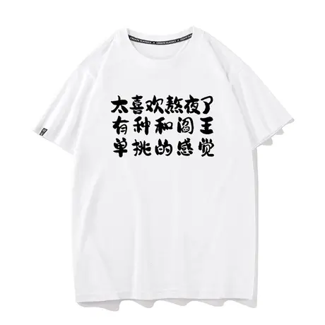 秀洛太喜欢熬夜了有种和阎王单挑的感觉衣服文字趣味打底短袖T恤图片