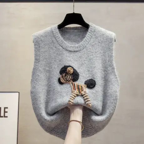 立体马圆领针织马甲背心女2025春秋新款宽松外穿马夹叠穿毛衣坎肩图片