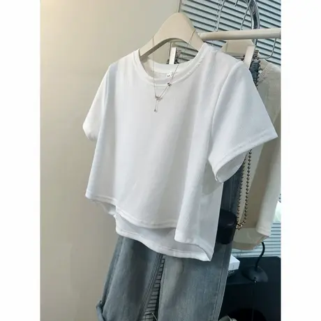 洋气时髦短袖T恤女夏季韩版宽松短款小个子不规则下摆上衣半袖潮商品大图