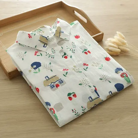 短袖衬衫女夏季新款文艺减龄趣味印花宽松休闲百搭半袖衬衣潮上衣商品大图