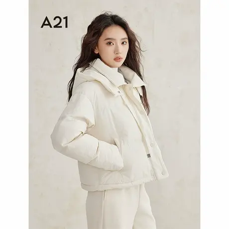 A21女装连帽加厚短款羽绒服2024冬季新款简约小个子面包服外套商品大图