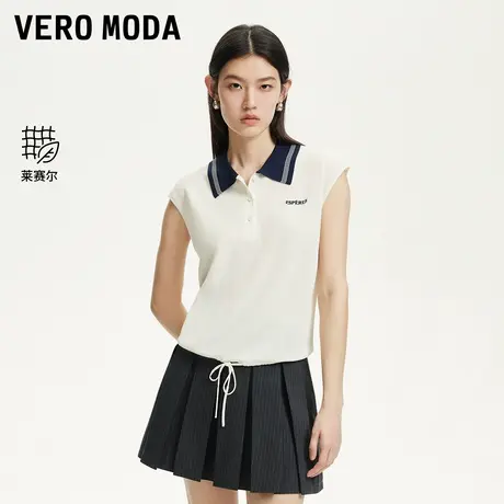 Vero Moda奥莱针织短袖女2025夏季新款撞色条纹翻领休闲学院上衣商品大图