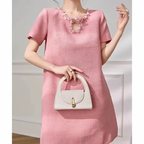 爵莱菲大码法式重工钉珠小香风圆领亮片感连衣裙出游出片穿搭商品大图