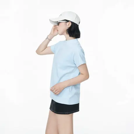 美式纯色短款正肩短袖T恤女夏季新款修身显瘦休闲半高领半袖上衣图片