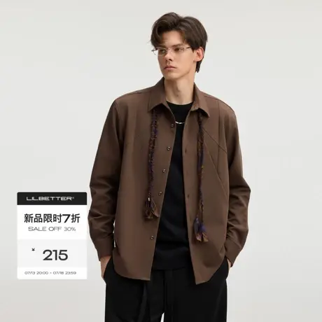 Lilbetter合体版型真丝醋酸小方领衬衫2025秋弧形分割长袖上衣男商品大图