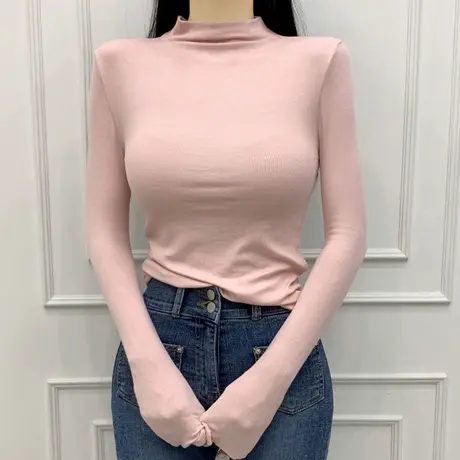 韩国东大门秋冬新款性感显身材半高领弹力打底衫长袖T恤女上衣潮图片