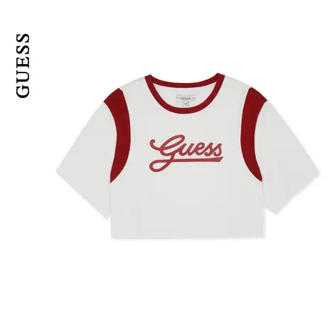 GUESS女士经典logo辣妹短款圆领撞色T恤-W4PP85K2Q40图片