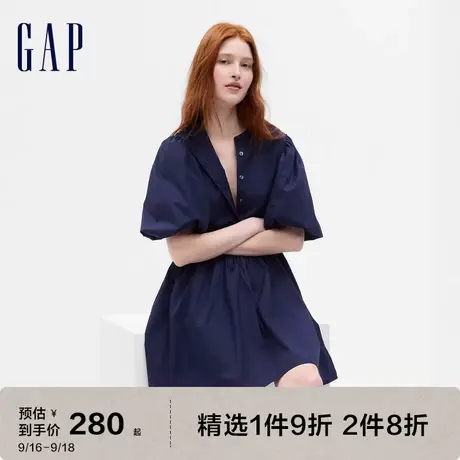 Gap女装夏季2023新款洋气轻薄修身泡泡袖连衣裙665835通勤休闲裙商品大图