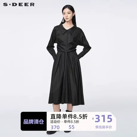 sdeer圣迪奥女装翻领抽绳收立体裁剪衬衫连衣裙S22181214🙌商品大图